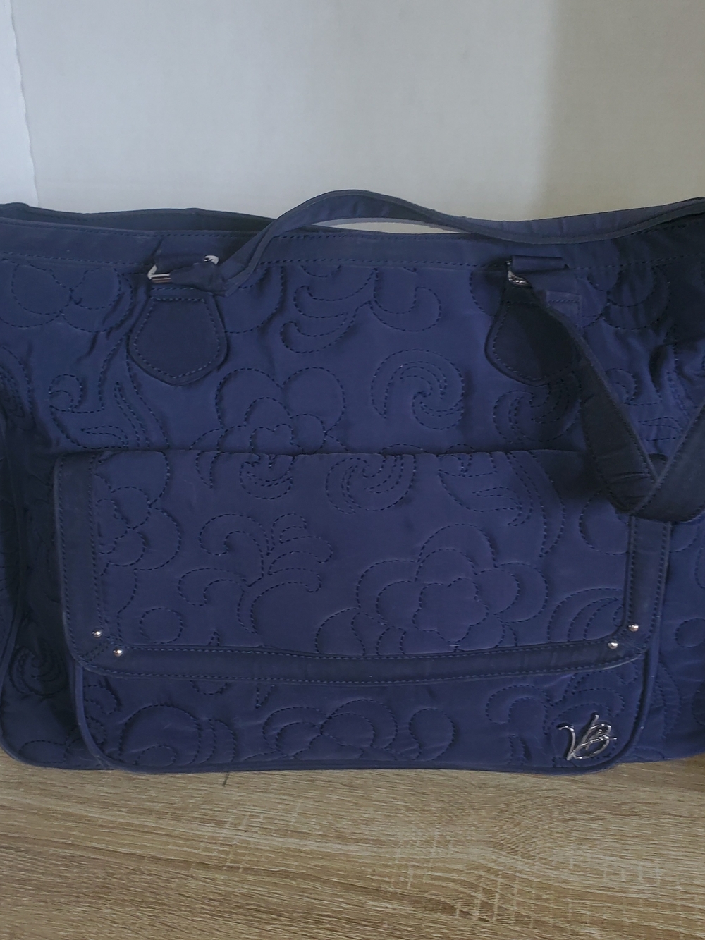 Vera Bradley Quilted Dark Blue Floral-Pattern Messenger Tote Bag